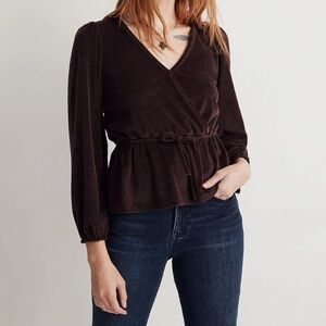 Madewell | Corduroy Tie-Front Faux-Wrap Top Size Large